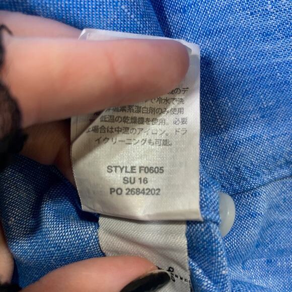 J Crew Shirt Mens XL Extra Large Blue Linen Button Down Short Sleeve Pocket - Picture 5 of 9